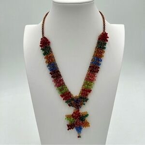 Beautiful Multicolored Beaded Necklace- Mesh Chain Backing - Hook Clasp